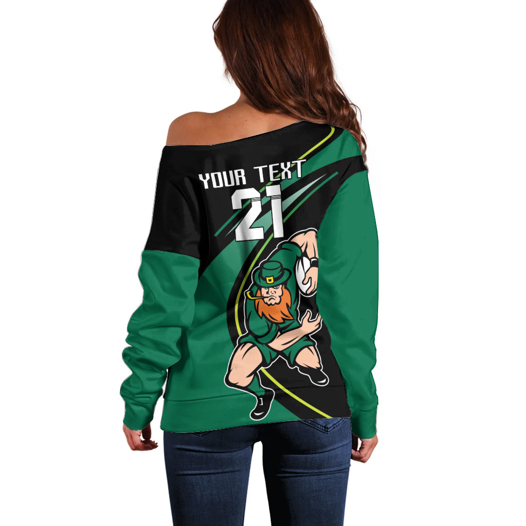 Custom Ireland Rugby Off Shoulder Sweater Irish Shamrocks Warriors Sporty Style - Wonder Print Shop