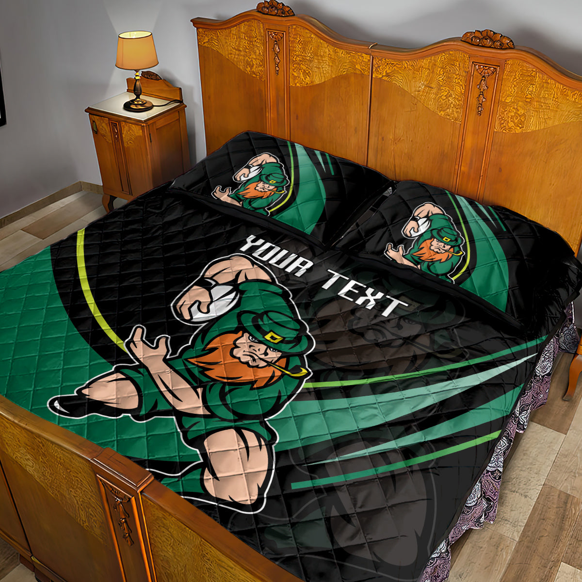 Custom Ireland Rugby Quilt Bed Set Irish Shamrocks Warriors Sporty Style - Wonder Print Shop