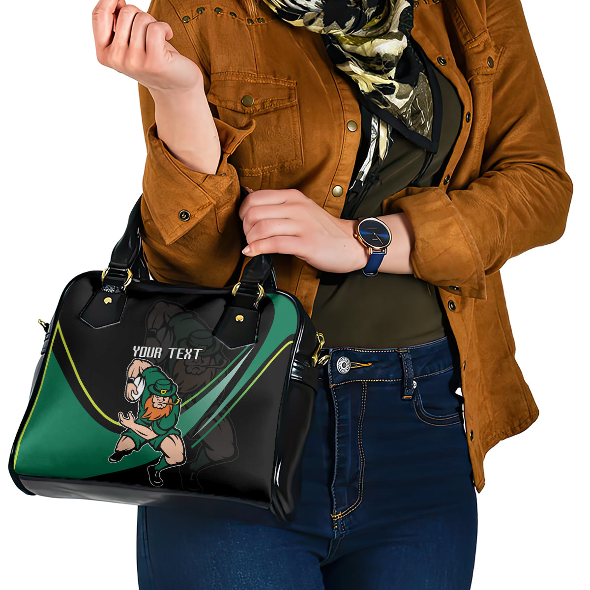 Custom Ireland Rugby Shoulder Handbag Irish Shamrocks Warriors Sporty Style
