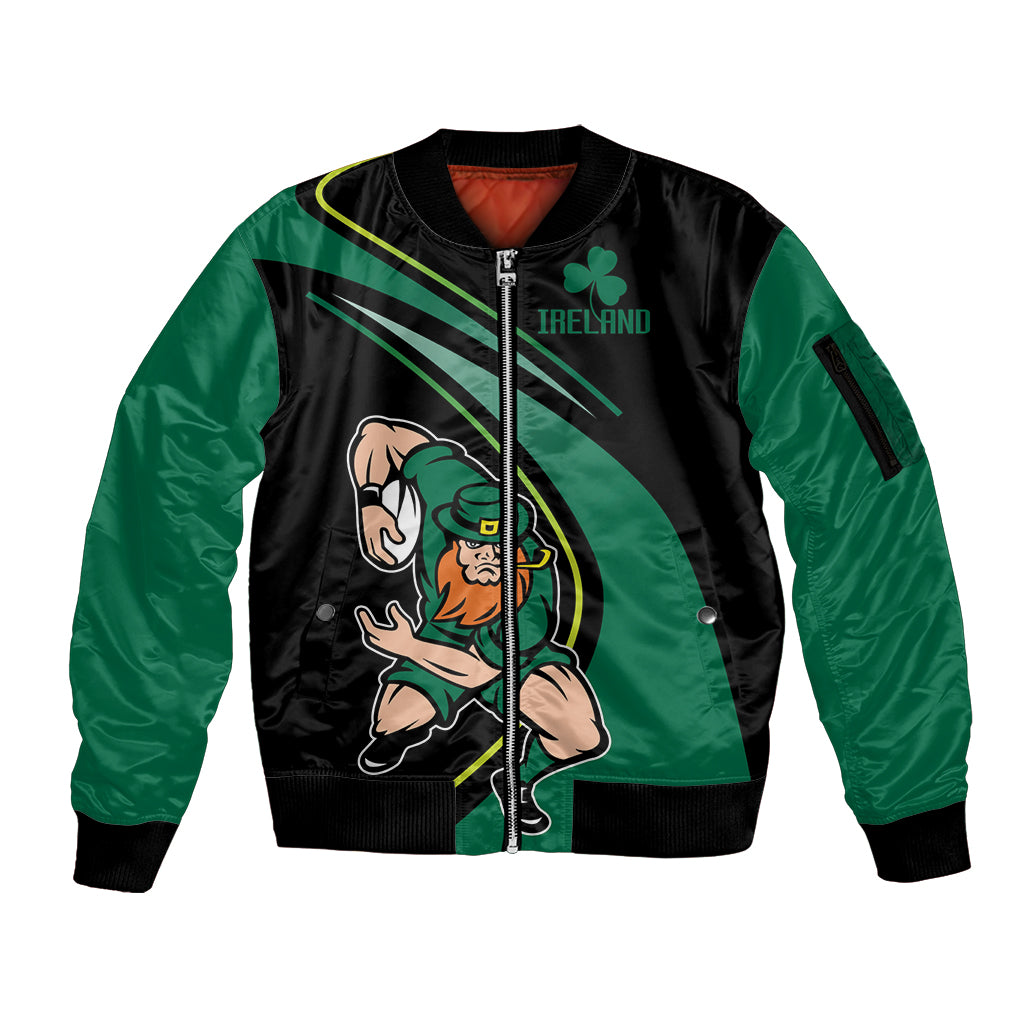 Custom Ireland Rugby Sleeve Zip Bomber Jacket Irish Shamrocks Warriors Sporty Style - Wonder Print Shop
