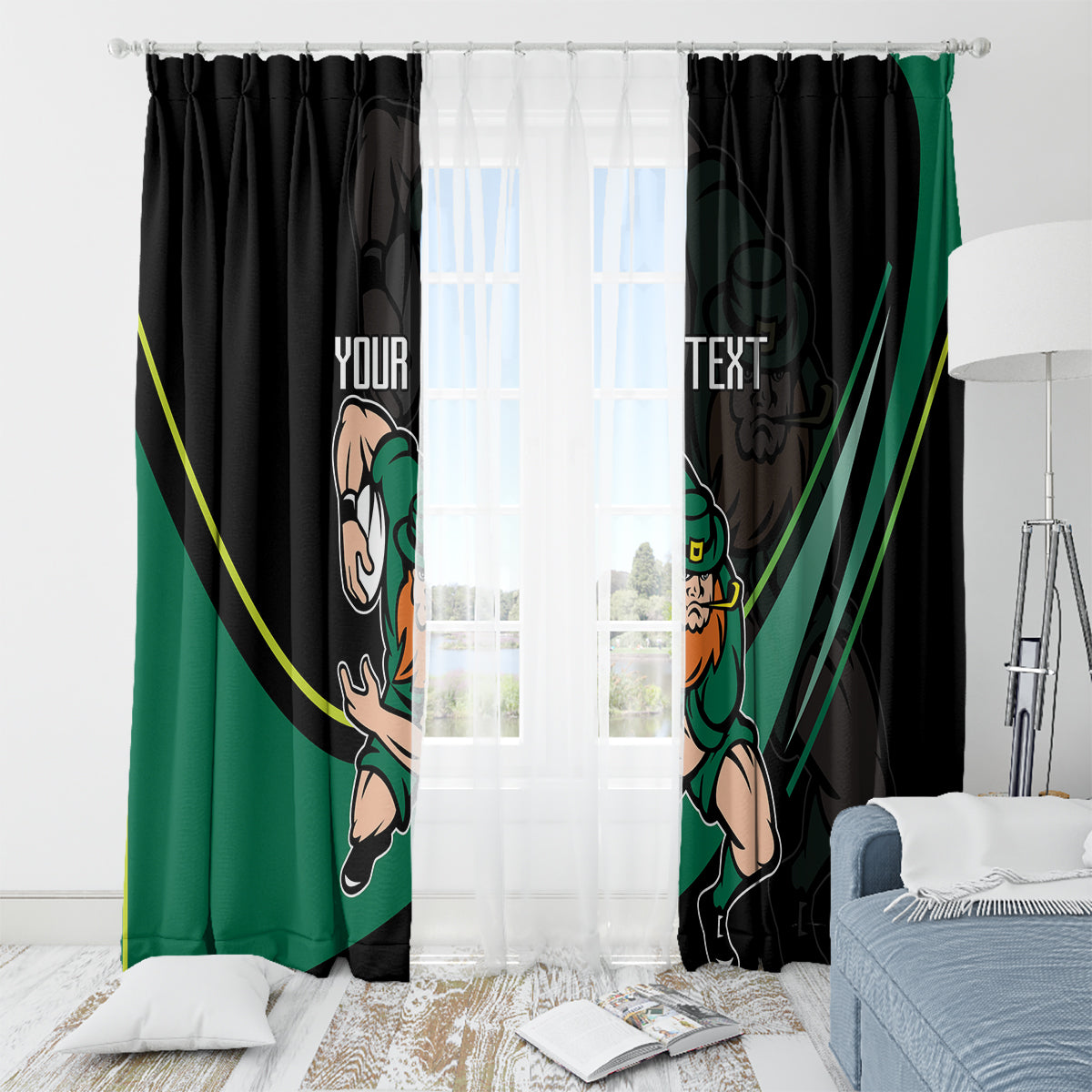 Custom Ireland Rugby Window Curtain Irish Shamrocks Warriors Sporty Style - Wonder Print Shop