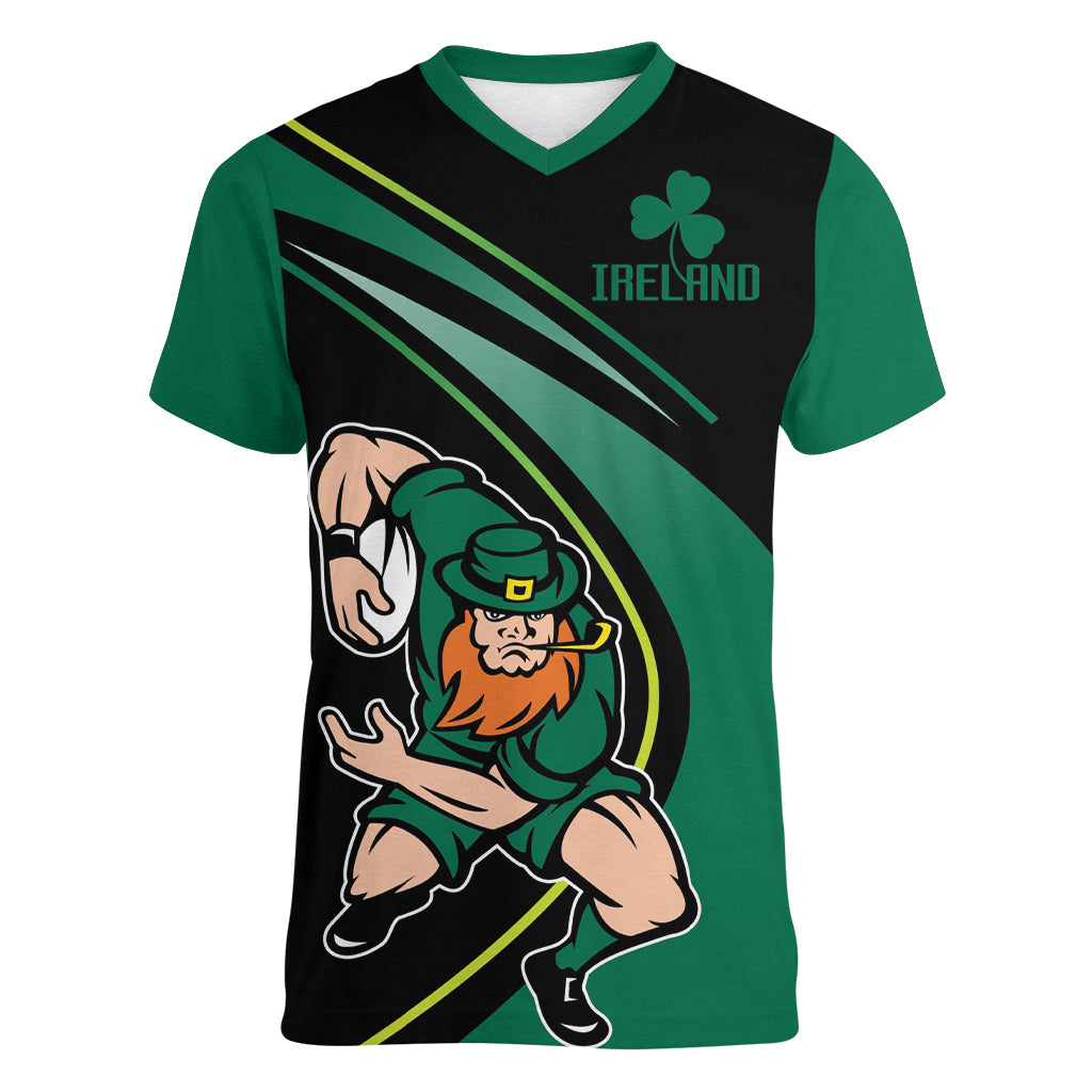 Custom Ireland Rugby Women V Neck T Shirt Irish Shamrocks Warriors Sporty Style - Wonder Print Shop