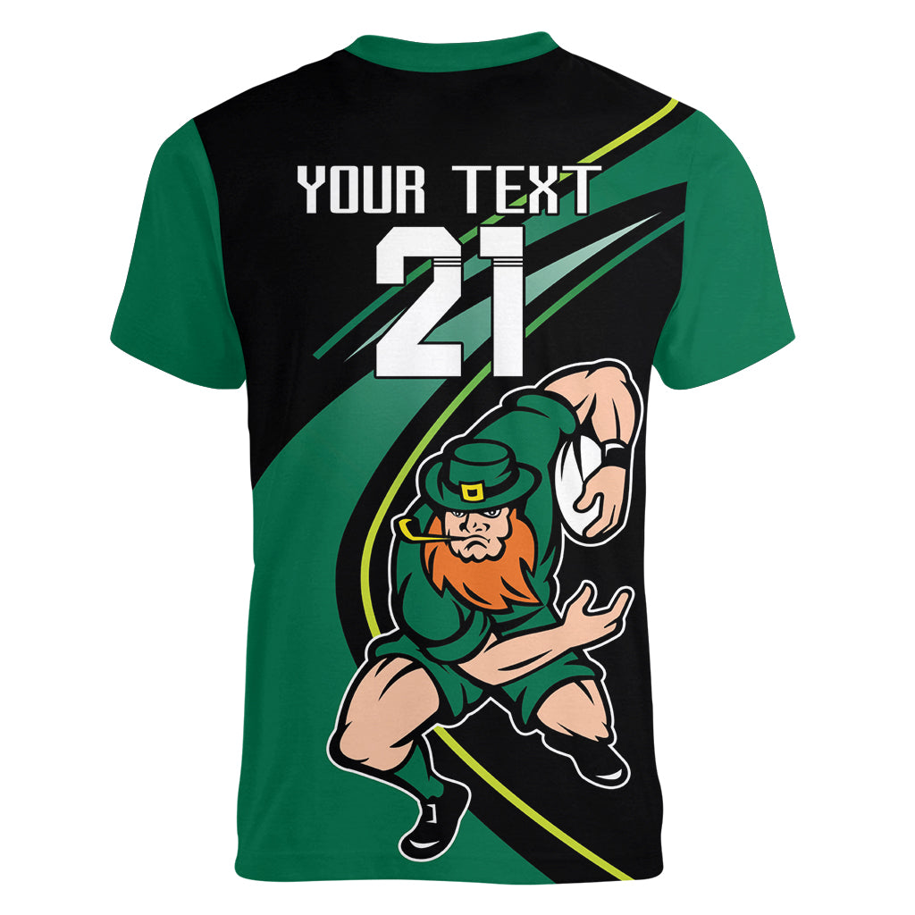 Custom Ireland Rugby Women V Neck T Shirt Irish Shamrocks Warriors Sporty Style - Wonder Print Shop