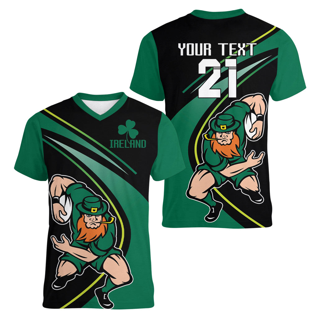 Custom Ireland Rugby Women V Neck T Shirt Irish Shamrocks Warriors Sporty Style - Wonder Print Shop