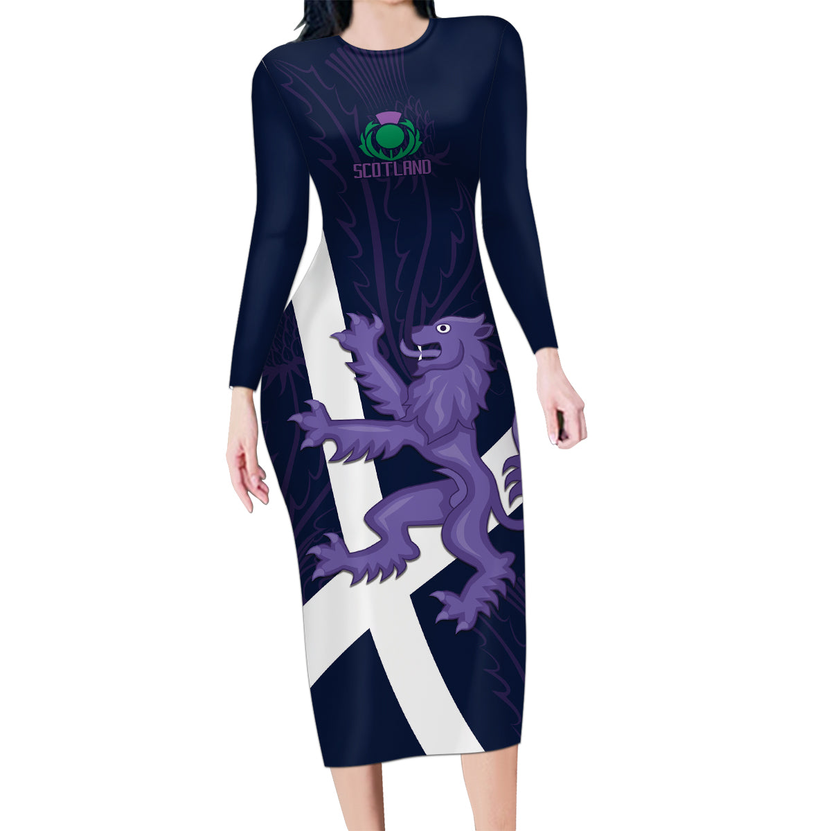 Custom Scotland Rugby Family Matching Long Sleeve Bodycon Dress and Hawaiian Shirt Scottish Lion and Thistle LT9 - Wonder Print Shop