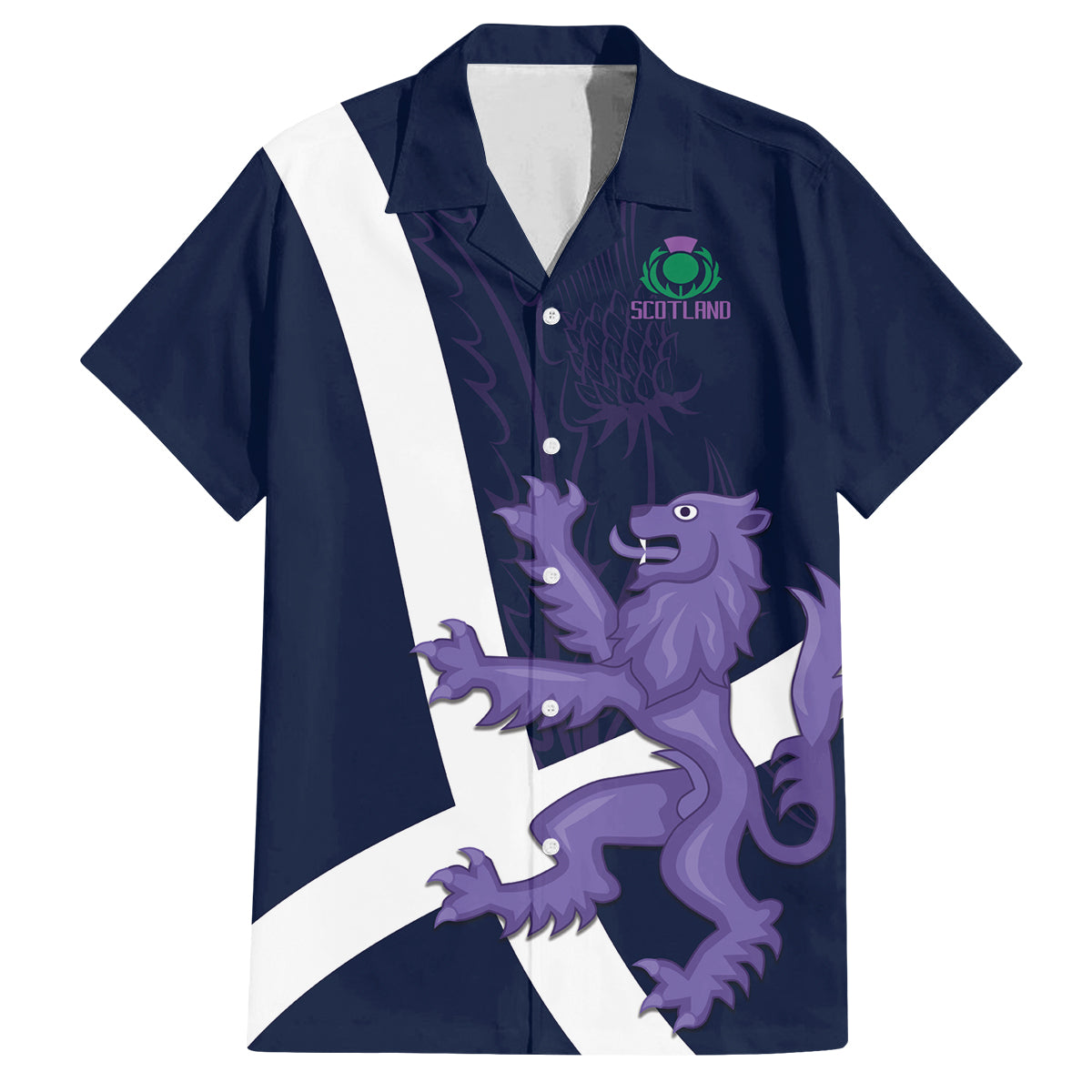 Custom Scotland Rugby Family Matching Off Shoulder Long Sleeve Dress and Hawaiian Shirt Scottish Lion and Thistle - Wonder Print Shop
