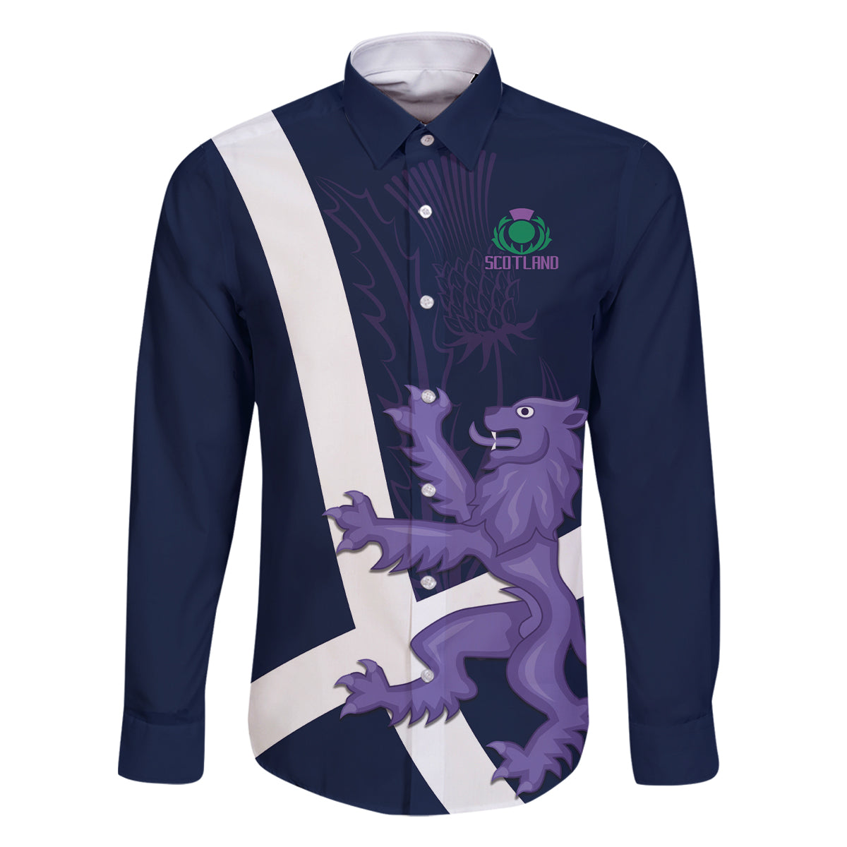 Custom Scotland Rugby Family Matching Off Shoulder Long Sleeve Dress and Hawaiian Shirt Scottish Lion and Thistle - Wonder Print Shop