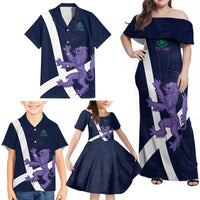 Custom Scotland Rugby Family Matching Off Shoulder Maxi Dress and Hawaiian Shirt Scottish Lion and Thistle LT9 - Wonder Print Shop