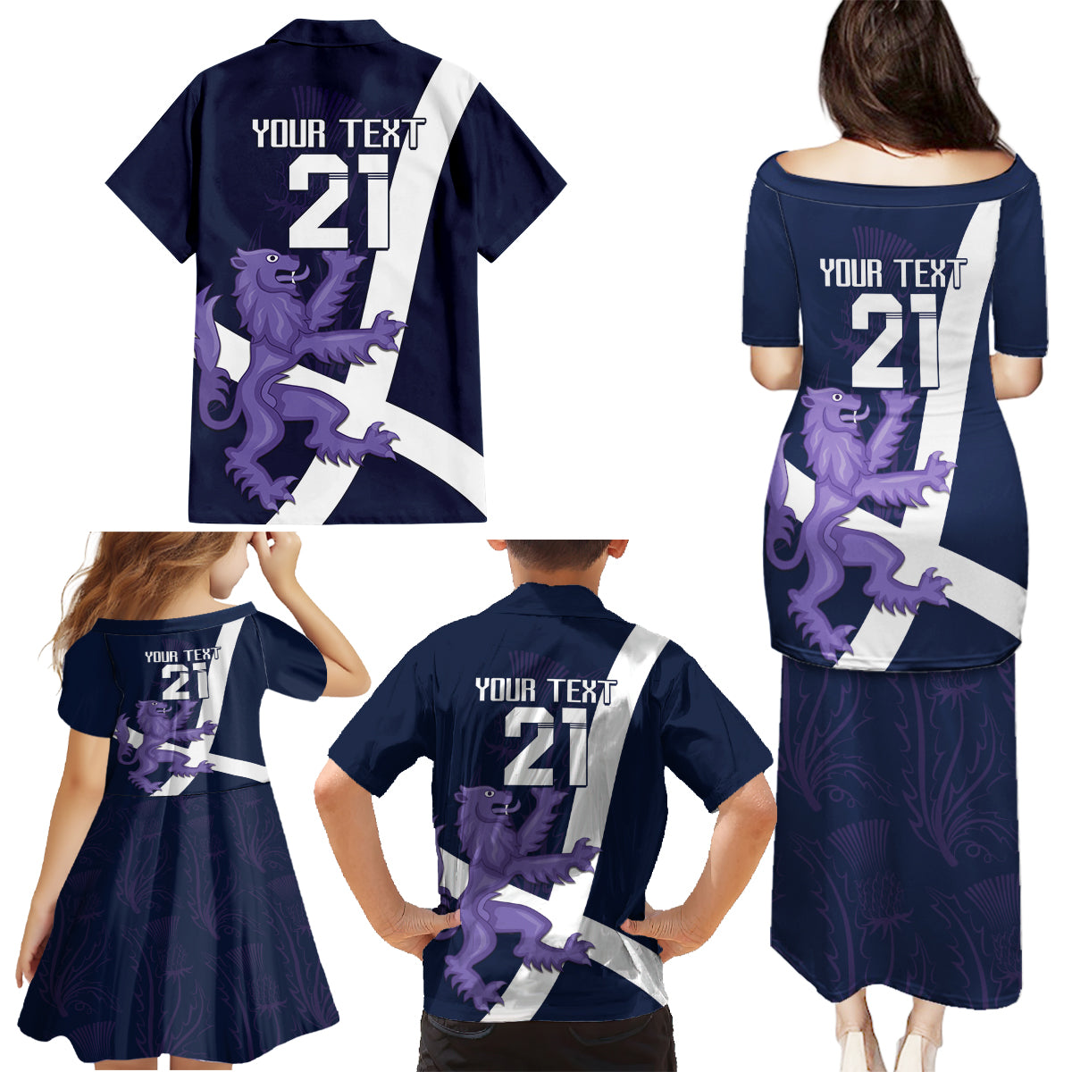 Custom Scotland Rugby Family Matching Puletasi and Hawaiian Shirt Scottish Lion and Thistle - Wonder Print Shop