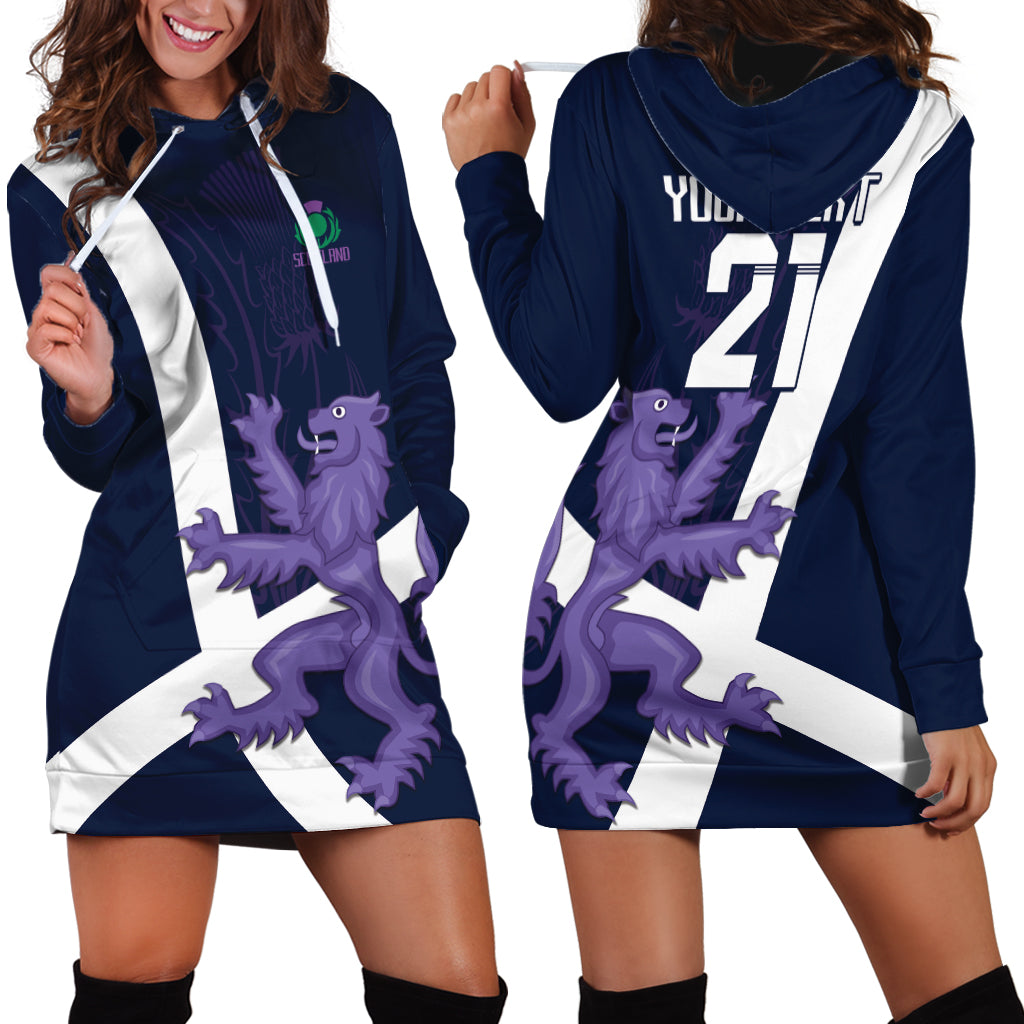Custom Scotland Rugby Hoodie Dress Scottish Lion and Thistle - Wonder Print Shop