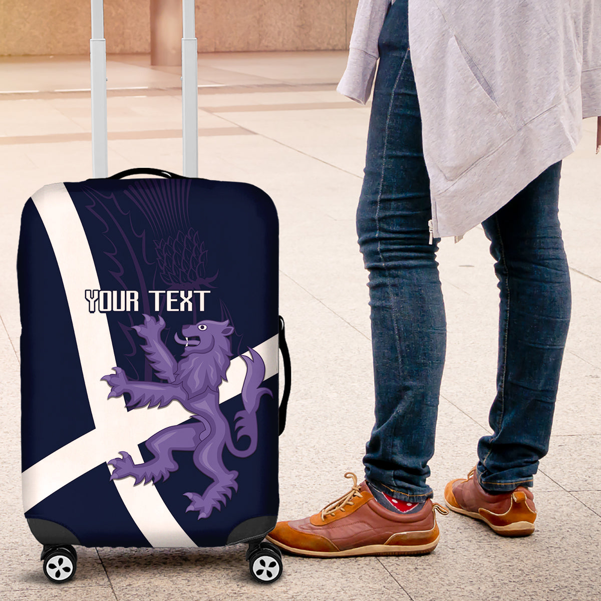Custom Scotland Rugby Luggage Cover Scottish Lion and Thistle