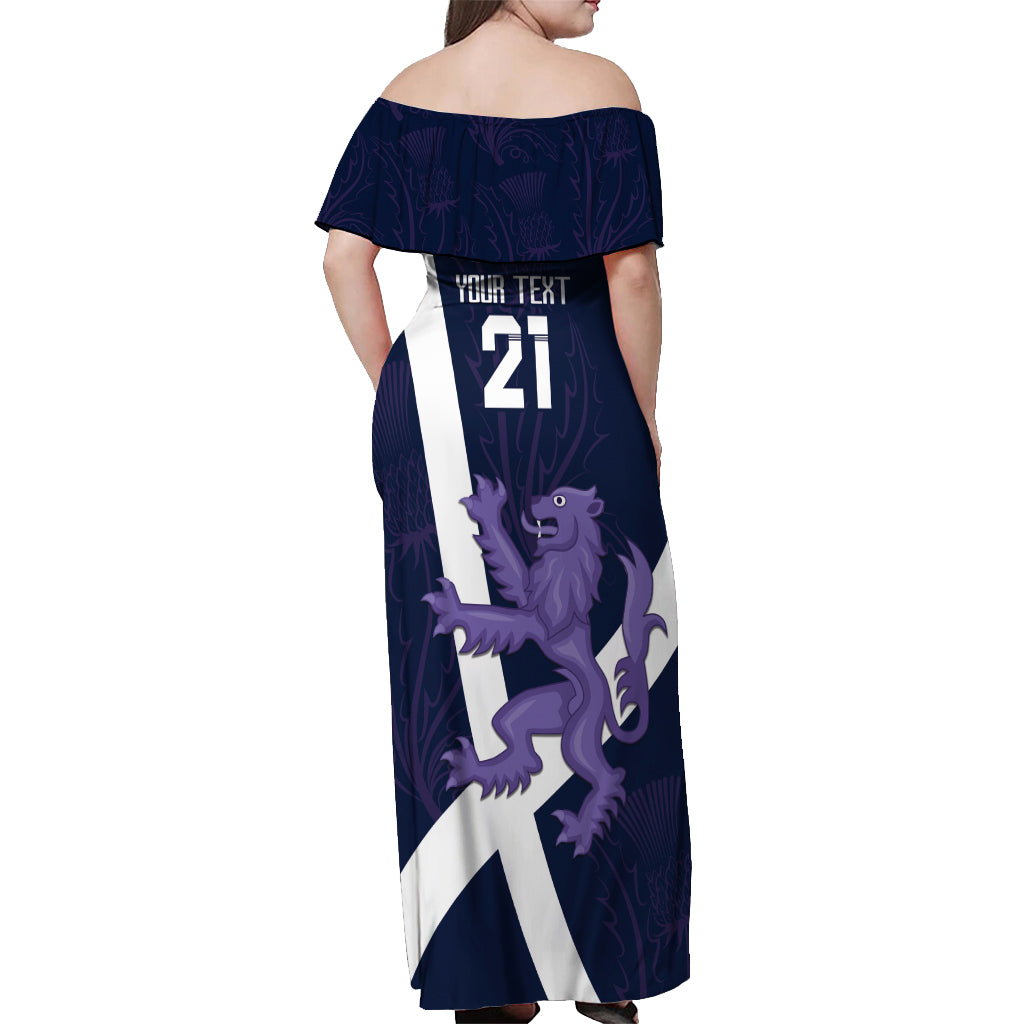 Custom Scotland Rugby Off Shoulder Maxi Dress Scottish Lion and Thistle - Wonder Print Shop