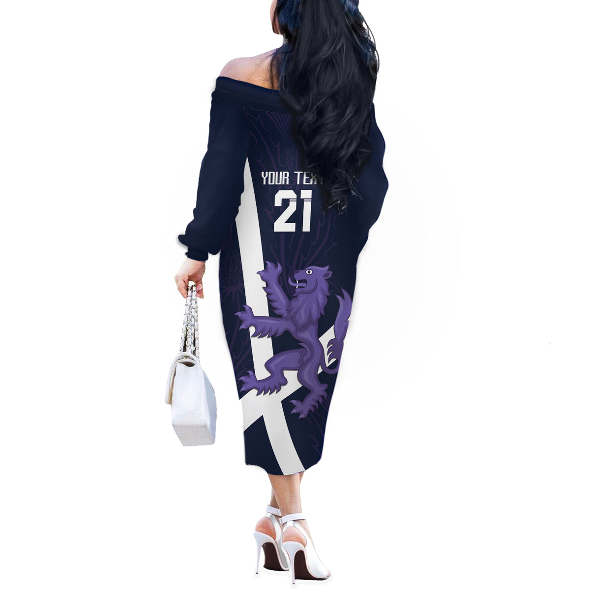 Custom Scotland Rugby Off The Shoulder Long Sleeve Dress Scottish Lion and Thistle - Wonder Print Shop
