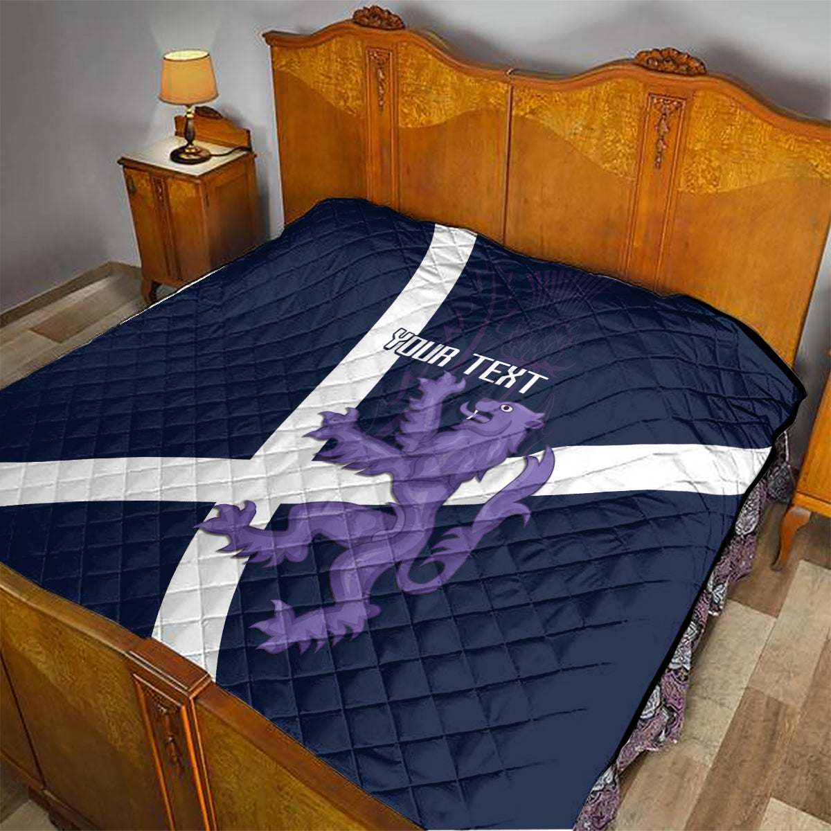 Custom Scotland Rugby Quilt Scottish Lion and Thistle - Wonder Print Shop