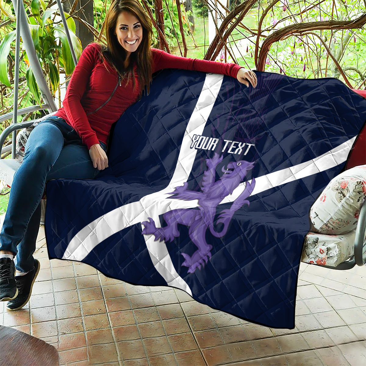 Custom Scotland Rugby Quilt Scottish Lion and Thistle - Wonder Print Shop