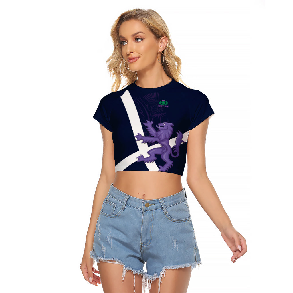 Custom Scotland Rugby Raglan Cropped T Shirt Scottish Lion and Thistle - Wonder Print Shop