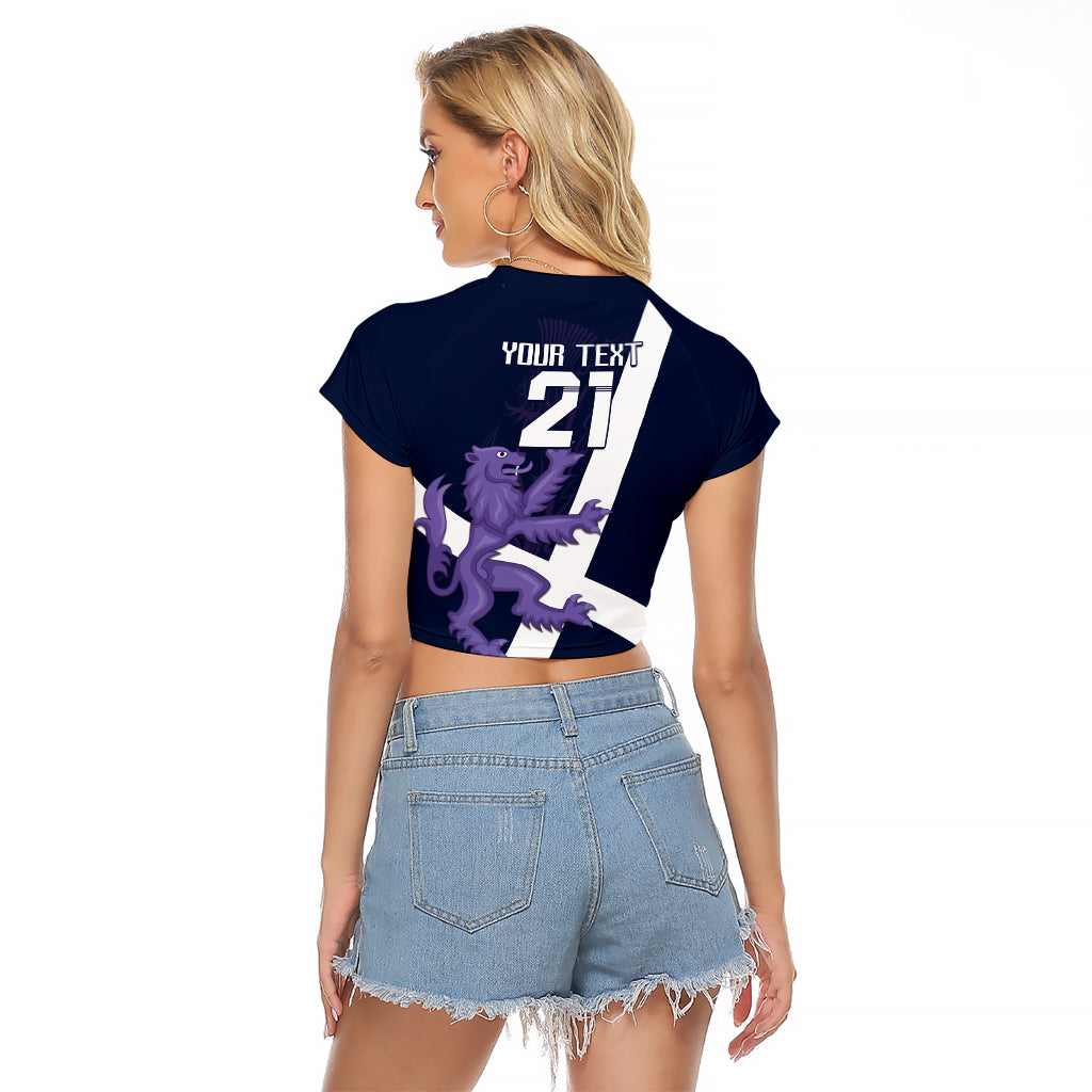 Custom Scotland Rugby Raglan Cropped T Shirt Scottish Lion and Thistle - Wonder Print Shop