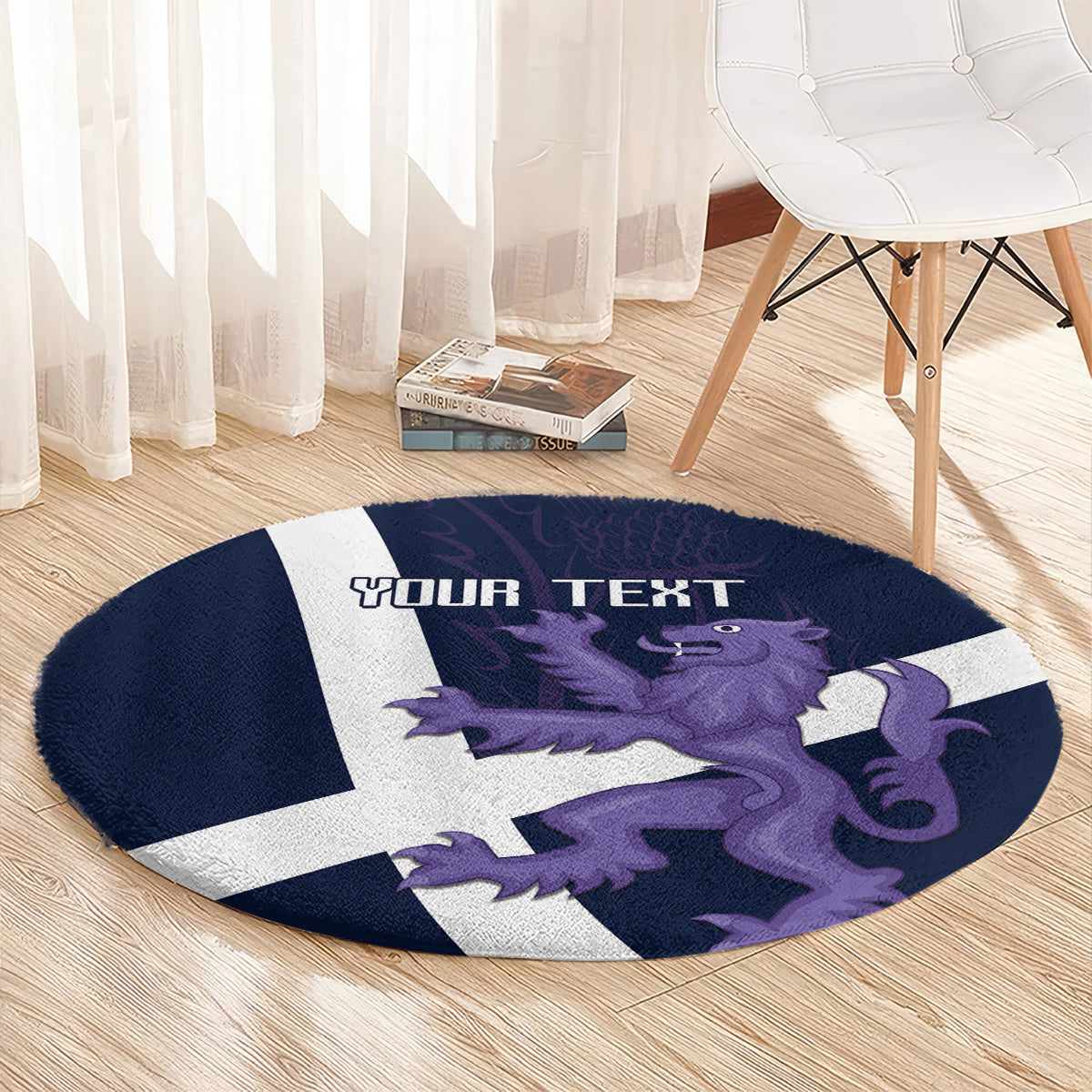 Custom Scotland Rugby Round Carpet Scottish Lion and Thistle