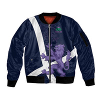 Custom Scotland Rugby Sleeve Zip Bomber Jacket Scottish Lion and Thistle - Wonder Print Shop
