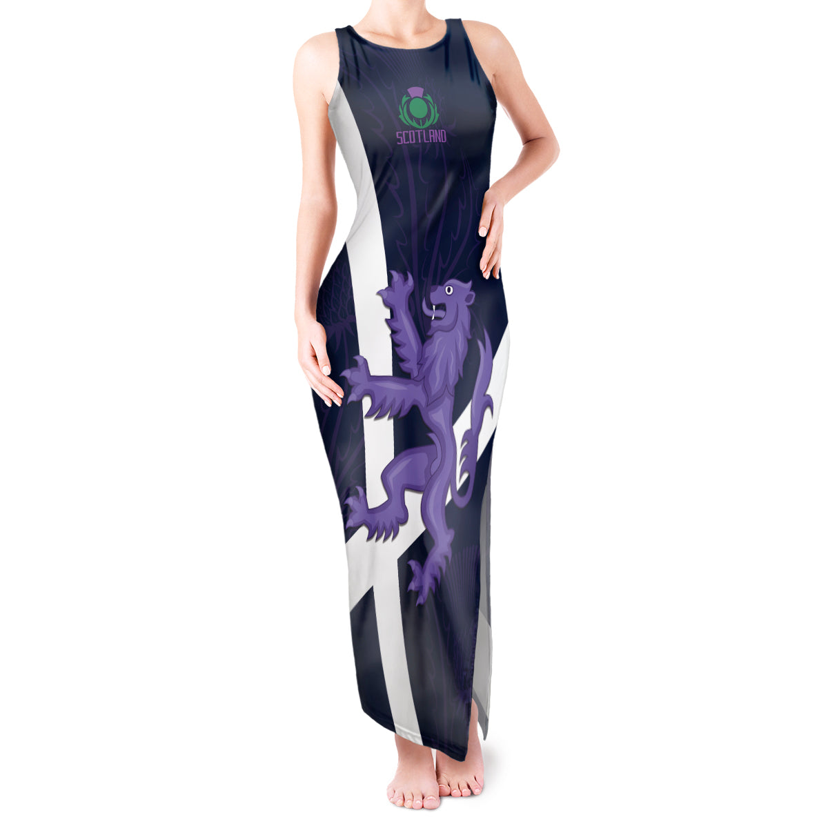 Custom Scotland Rugby Tank Maxi Dress Scottish Lion and Thistle - Wonder Print Shop