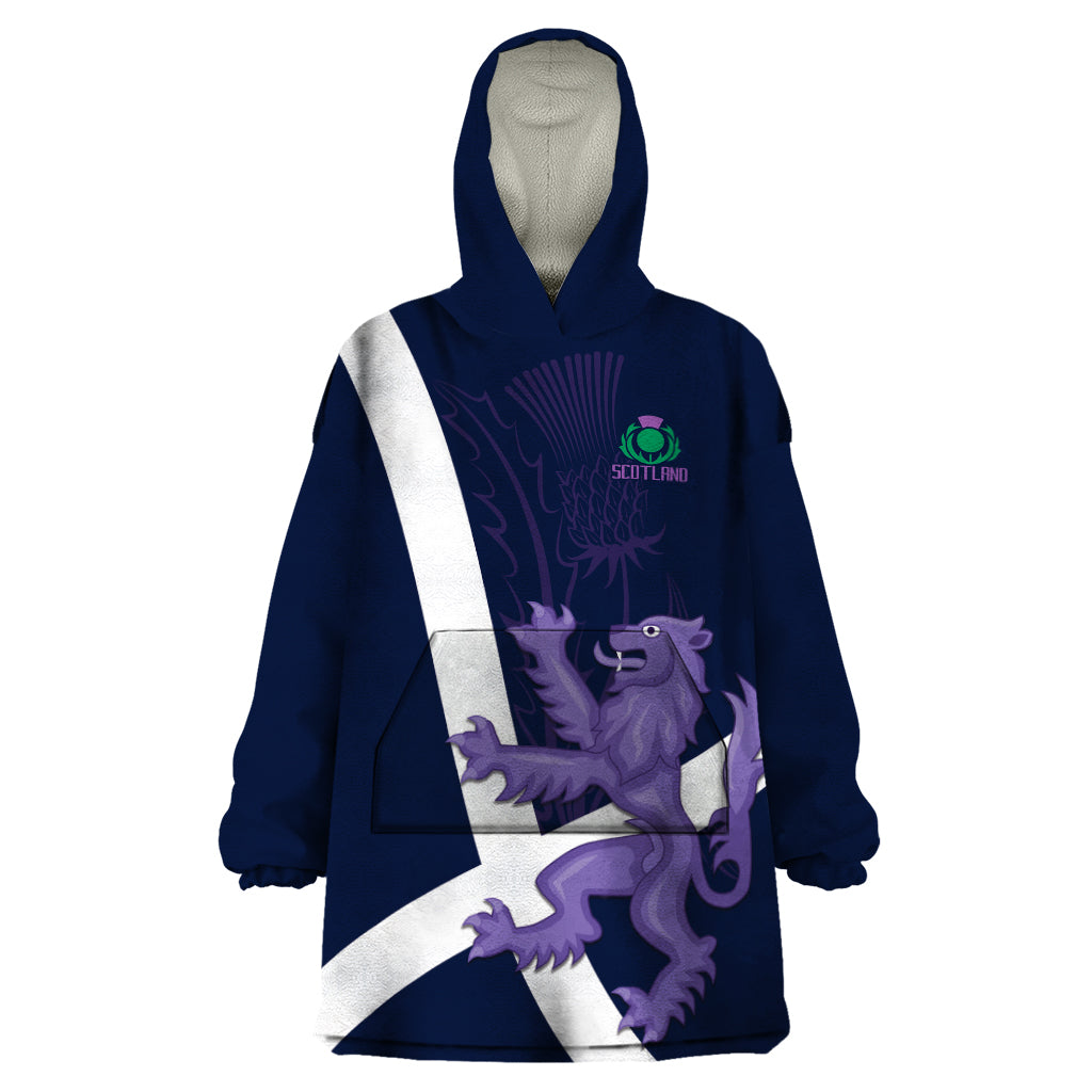 Custom Scotland Rugby Wearable Blanket Hoodie Scottish Lion and Thistle - Wonder Print Shop