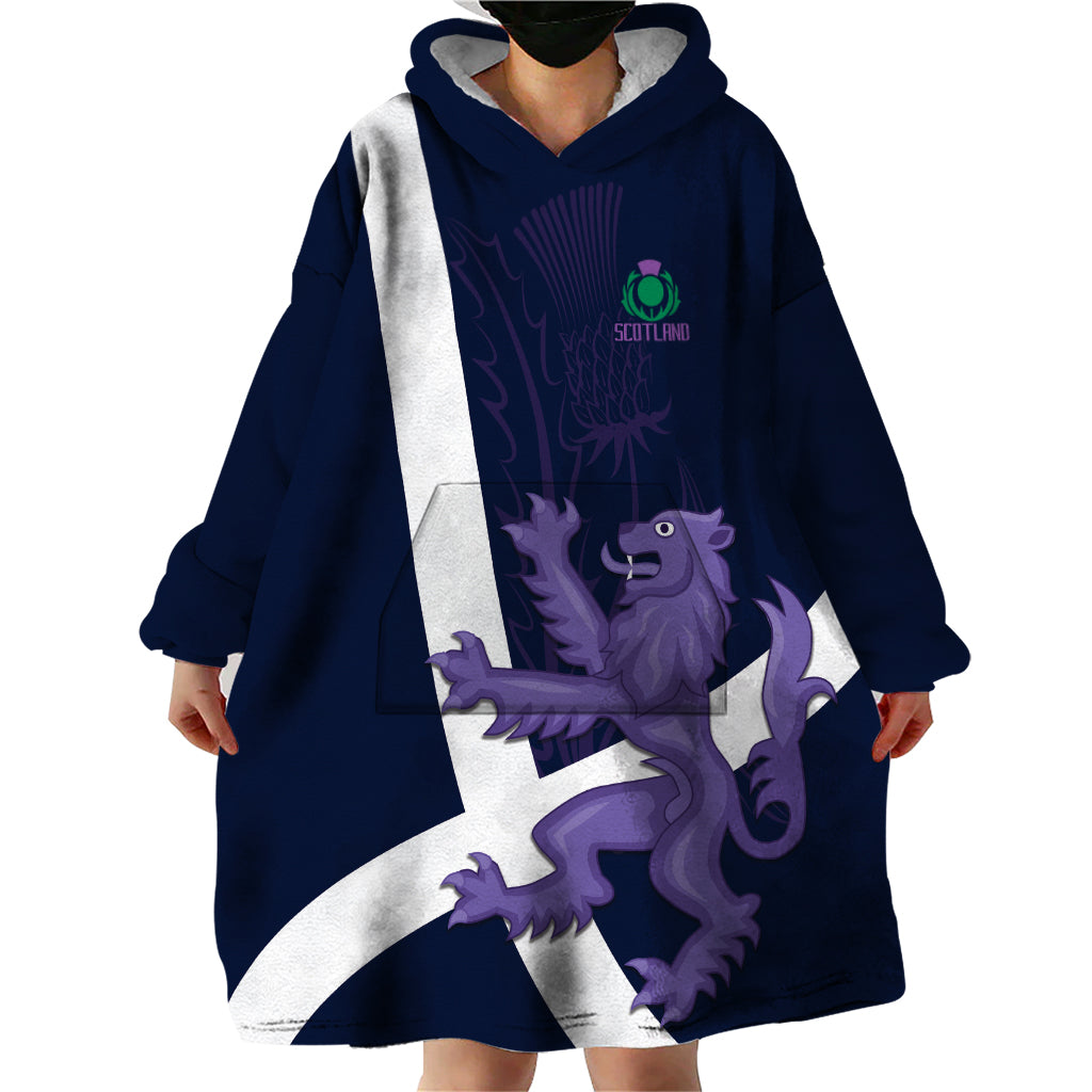 Custom Scotland Rugby Wearable Blanket Hoodie Scottish Lion and Thistle - Wonder Print Shop