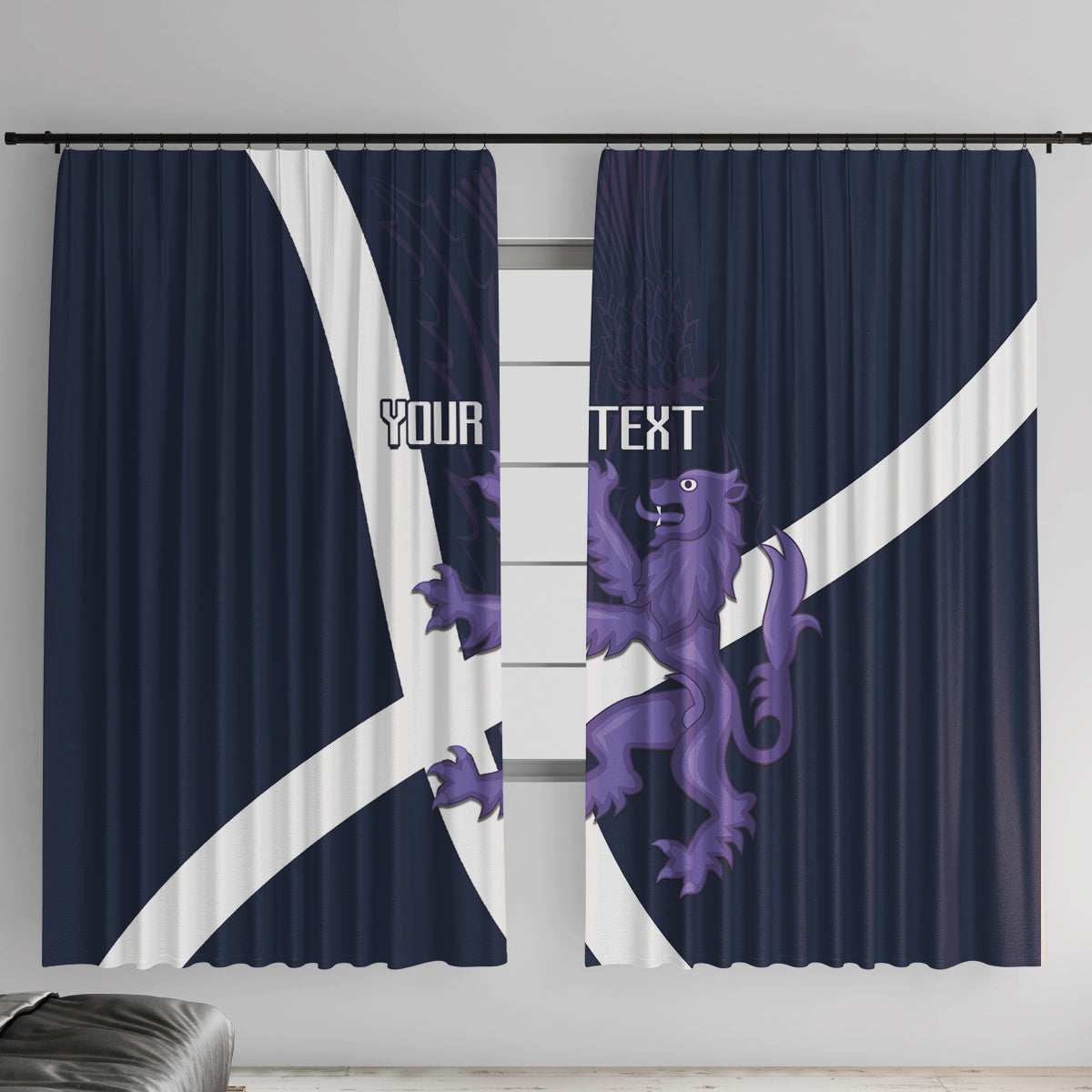 Custom Scotland Rugby Window Curtain Scottish Lion and Thistle - Wonder Print Shop