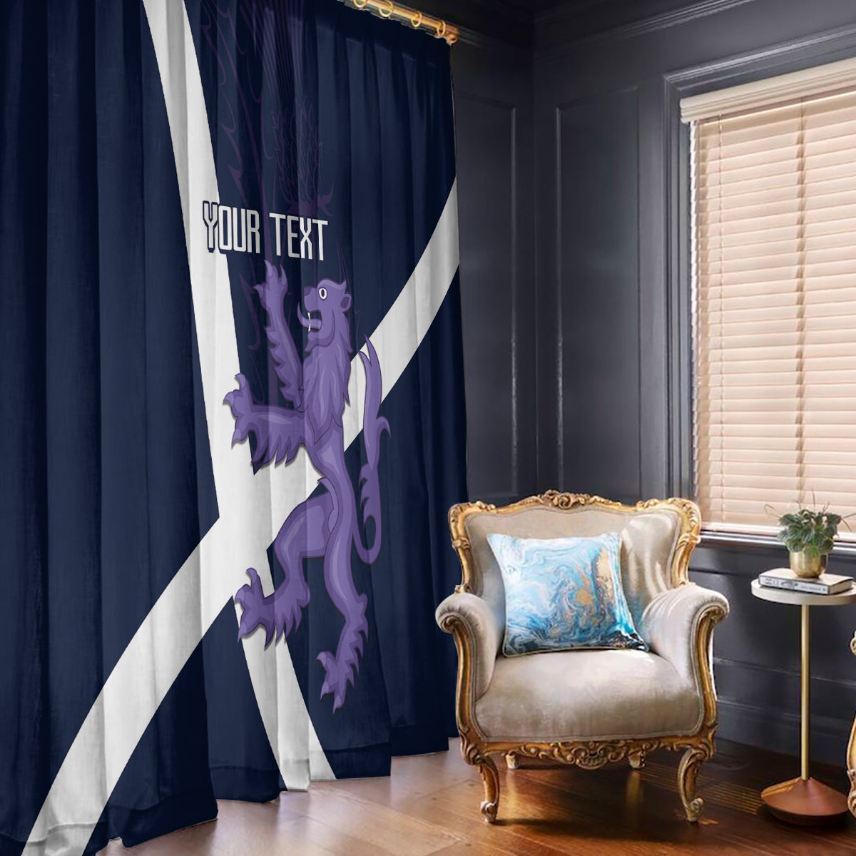 Custom Scotland Rugby Window Curtain Scottish Lion and Thistle - Wonder Print Shop