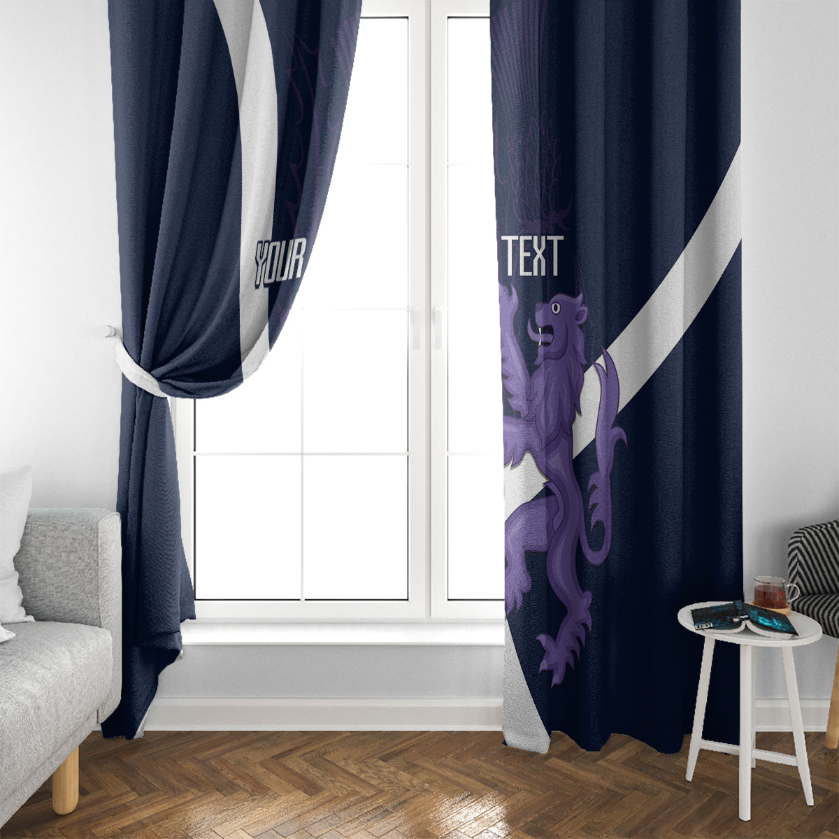 Custom Scotland Rugby Window Curtain Scottish Lion and Thistle - Wonder Print Shop