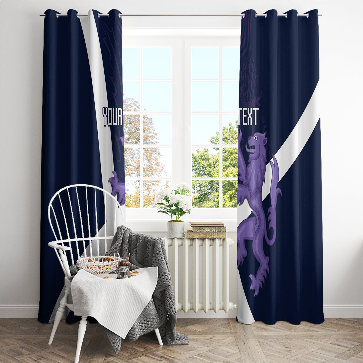 Custom Scotland Rugby Window Curtain Scottish Lion and Thistle - Wonder Print Shop