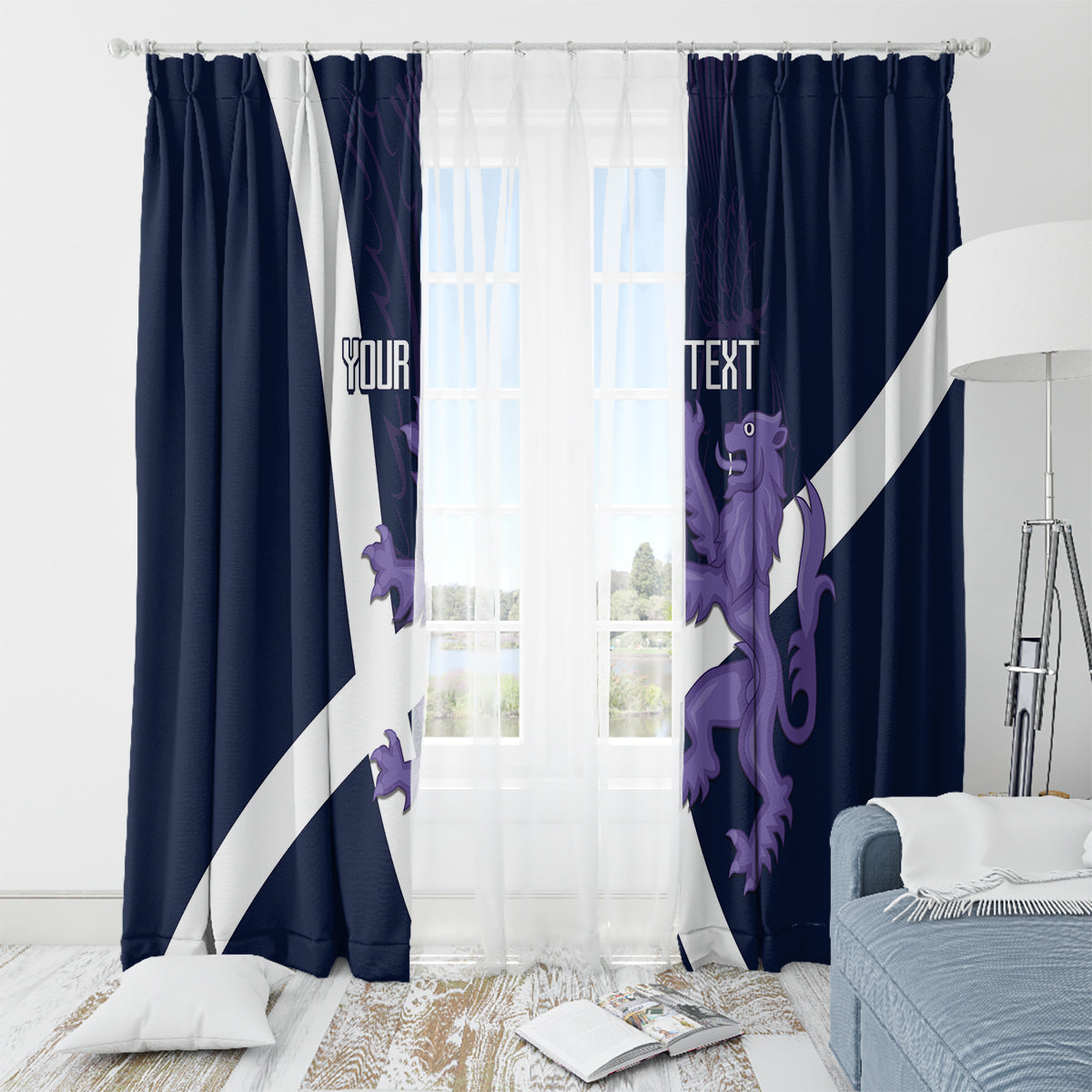 Custom Scotland Rugby Window Curtain Scottish Lion and Thistle - Wonder Print Shop