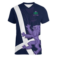Custom Scotland Rugby Women V Neck T Shirt Scottish Lion and Thistle - Wonder Print Shop