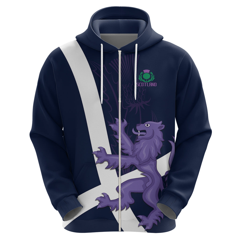 Custom Scotland Rugby Zip Hoodie Scottish Lion and Thistle - Wonder Print Shop