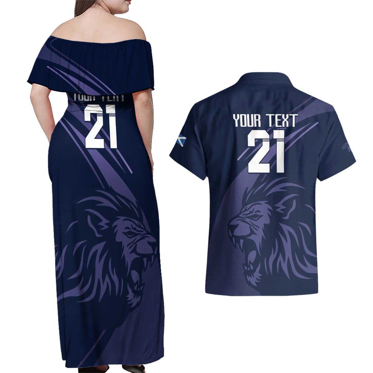 Custom Scotland Rugby Couples Matching Off Shoulder Maxi Dress and Hawaiian Shirt Scottish Lion Sporty Style LT9 - Wonder Print Shop