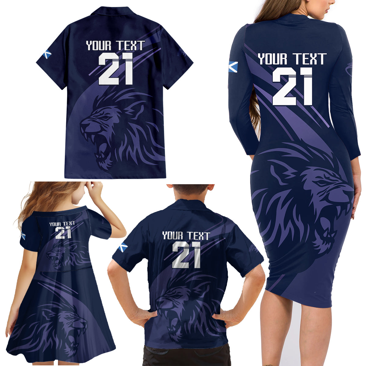 Custom Scotland Rugby Family Matching Long Sleeve Bodycon Dress and Hawaiian Shirt Scottish Lion Sporty Style LT9 - Wonder Print Shop