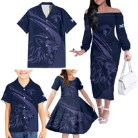Custom Scotland Rugby Family Matching Off Shoulder Long Sleeve Dress and Hawaiian Shirt Scottish Lion Sporty Style - Wonder Print Shop