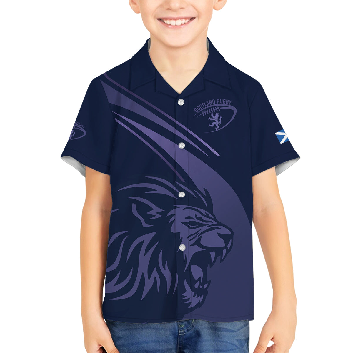 Custom Scotland Rugby Family Matching Off Shoulder Short Dress and Hawaiian Shirt Scottish Lion Sporty Style LT9 - Wonder Print Shop