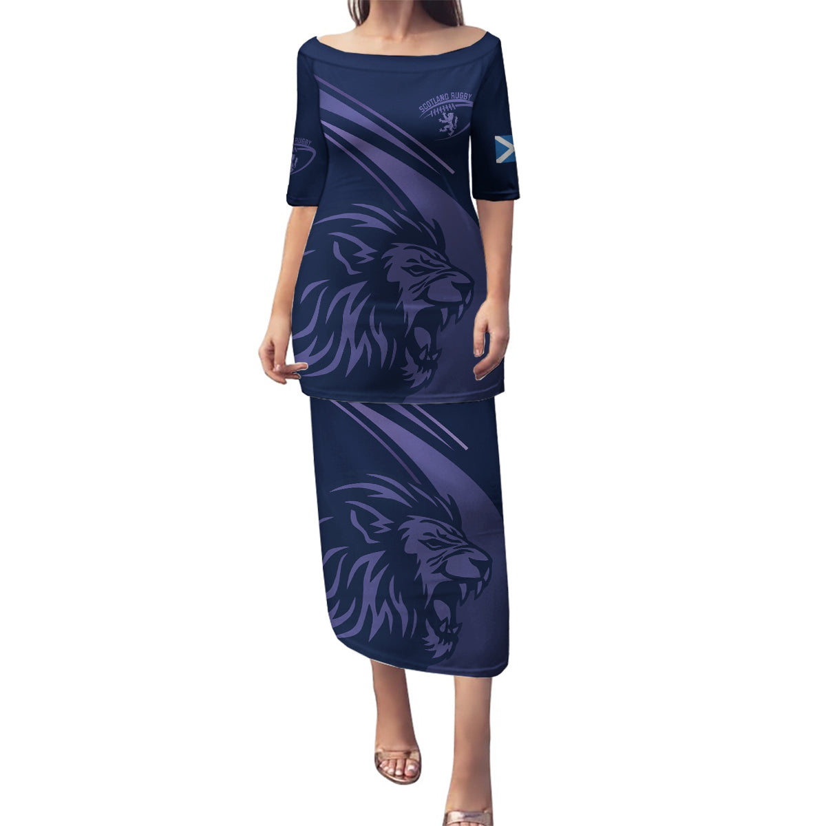 Custom Scotland Rugby Family Matching Puletasi and Hawaiian Shirt Scottish Lion Sporty Style - Wonder Print Shop