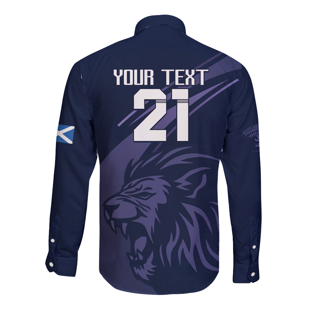Custom Scotland Rugby Long Sleeve Button Shirt Scottish Lion Sporty Style - Wonder Print Shop