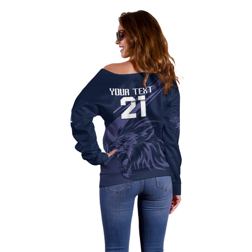 Custom Scotland Rugby Off Shoulder Sweater Scottish Lion Sporty Style - Wonder Print Shop