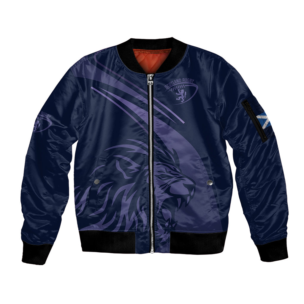 Custom Scotland Rugby Sleeve Zip Bomber Jacket Scottish Lion Sporty Style - Wonder Print Shop