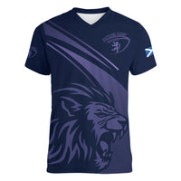 Custom Scotland Rugby Women V Neck T Shirt Scottish Lion Sporty Style - Wonder Print Shop
