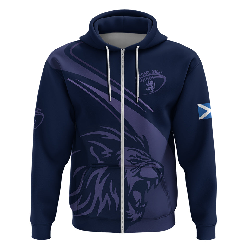 Custom Scotland Rugby Zip Hoodie Scottish Lion Sporty Style - Wonder Print Shop