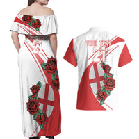 Custom England Rugby Couples Matching Off Shoulder Maxi Dress and Hawaiian Shirt Red Rose Sporty Style LT9 - Wonder Print Shop