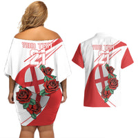 Custom England Rugby Couples Matching Off Shoulder Short Dress and Hawaiian Shirt Red Rose Sporty Style LT9 - Wonder Print Shop