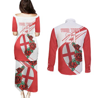 Custom England Rugby Couples Matching Puletasi and Long Sleeve Button Shirt Red Rose Sporty Style LT9 - Wonder Print Shop
