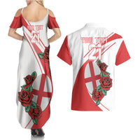Custom England Rugby Couples Matching Summer Maxi Dress and Hawaiian Shirt Red Rose Sporty Style LT9 - Wonder Print Shop