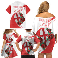 Custom England Rugby Family Matching Off Shoulder Short Dress and Hawaiian Shirt Red Rose Sporty Style LT9 - Wonder Print Shop