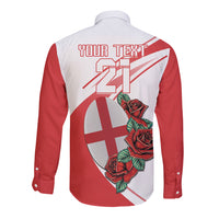 Custom England Rugby Long Sleeve Button Shirt Red Rose Sporty Style - Wonder Print Shop
