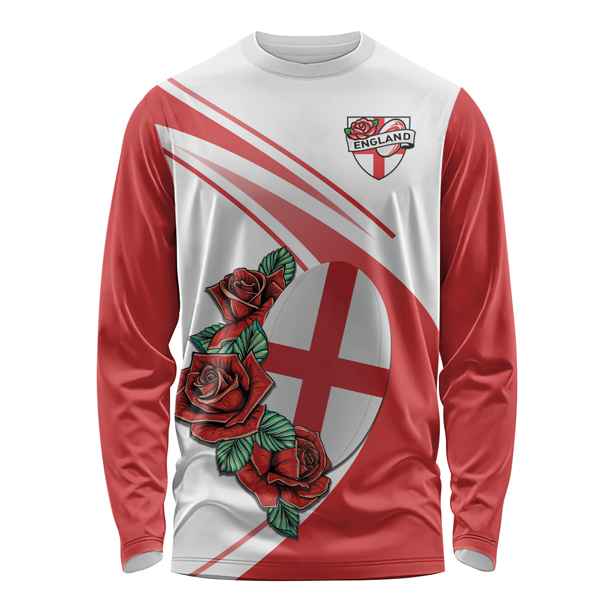 Custom England Rugby Long Sleeve Shirt Red Rose Sporty Style - Wonder Print Shop
